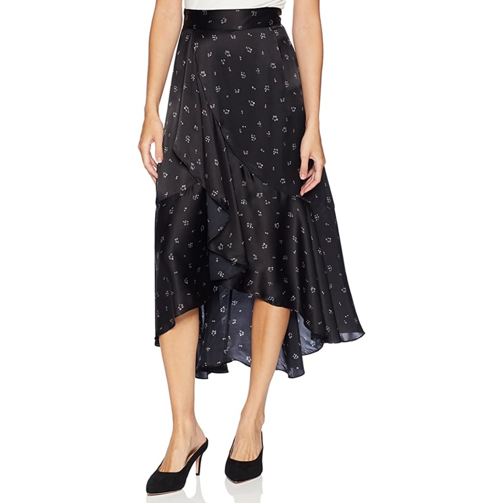 THE KOOPLES | Black floral 100% silk ruffle skirt
